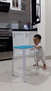 10 months old - pushing chair back to its place. He loved doing this with water barrel as well. gross motor skill, baby milestone, crawling, walking